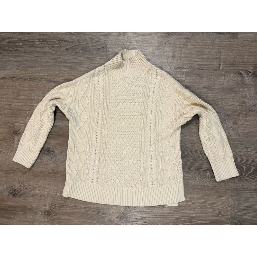 J.Crew Women's Small Cream Mock Neck Sweater Cableknit Knit Pullover Classic